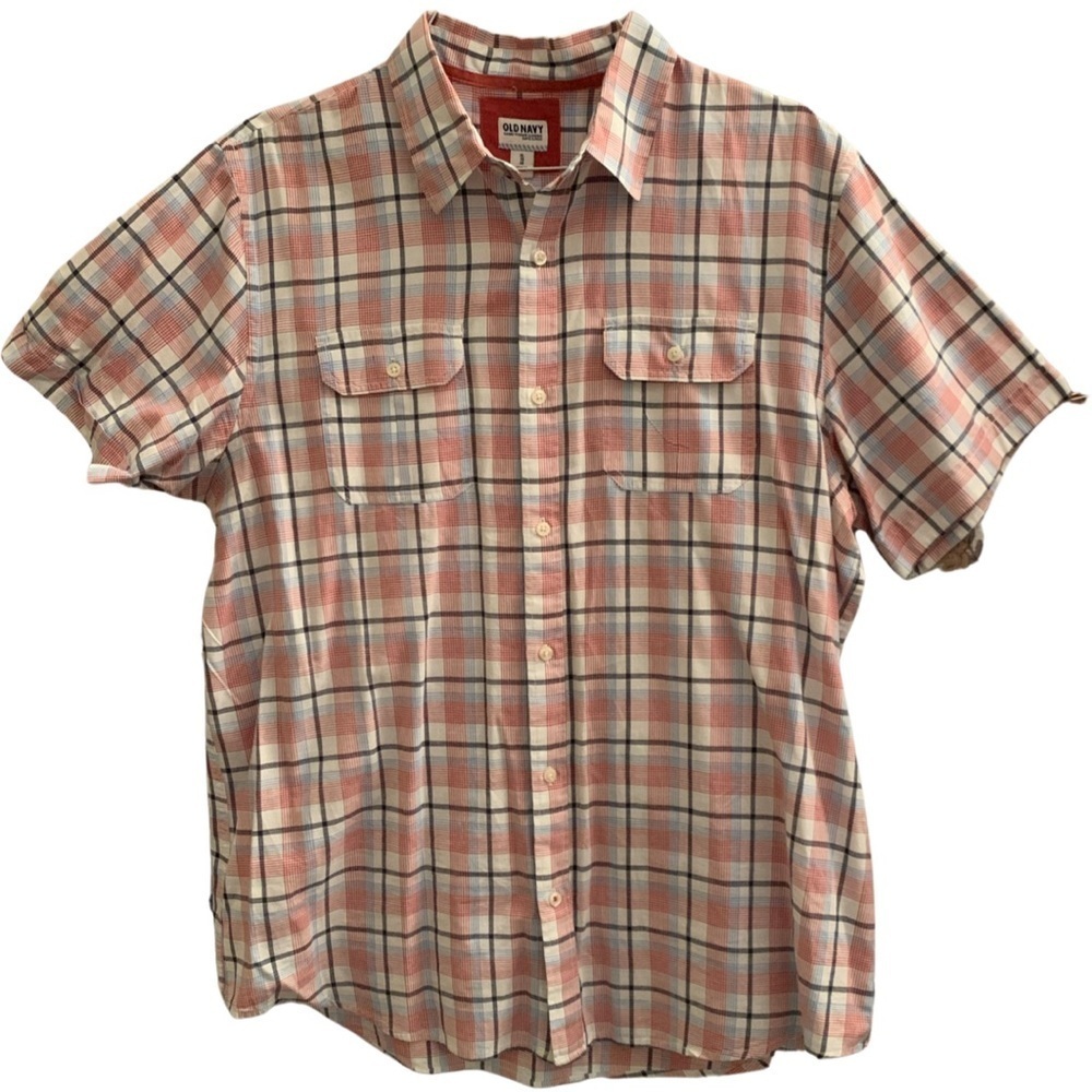 Men’s Old Navy Checkered Shortsleeved Lightweight Cotton Classic Fit Shirt XL - Picture 2 of 4